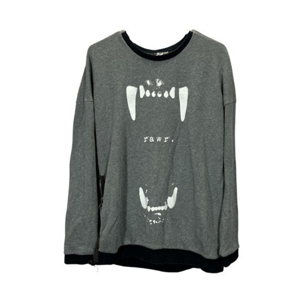 Vans Women’s Grey Black Fangs Rawr Graphic Design Pullover Sweatshirt